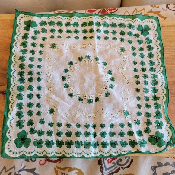 Vintage Irish Shamrock Square Handkerchief - Picture 1 of 4